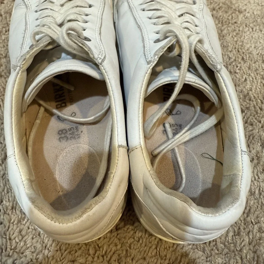 Birkenstock Bend Womens Size 7 White Leather Low Top Sneakers Comfort Cork Sole - Picture 5 of 8